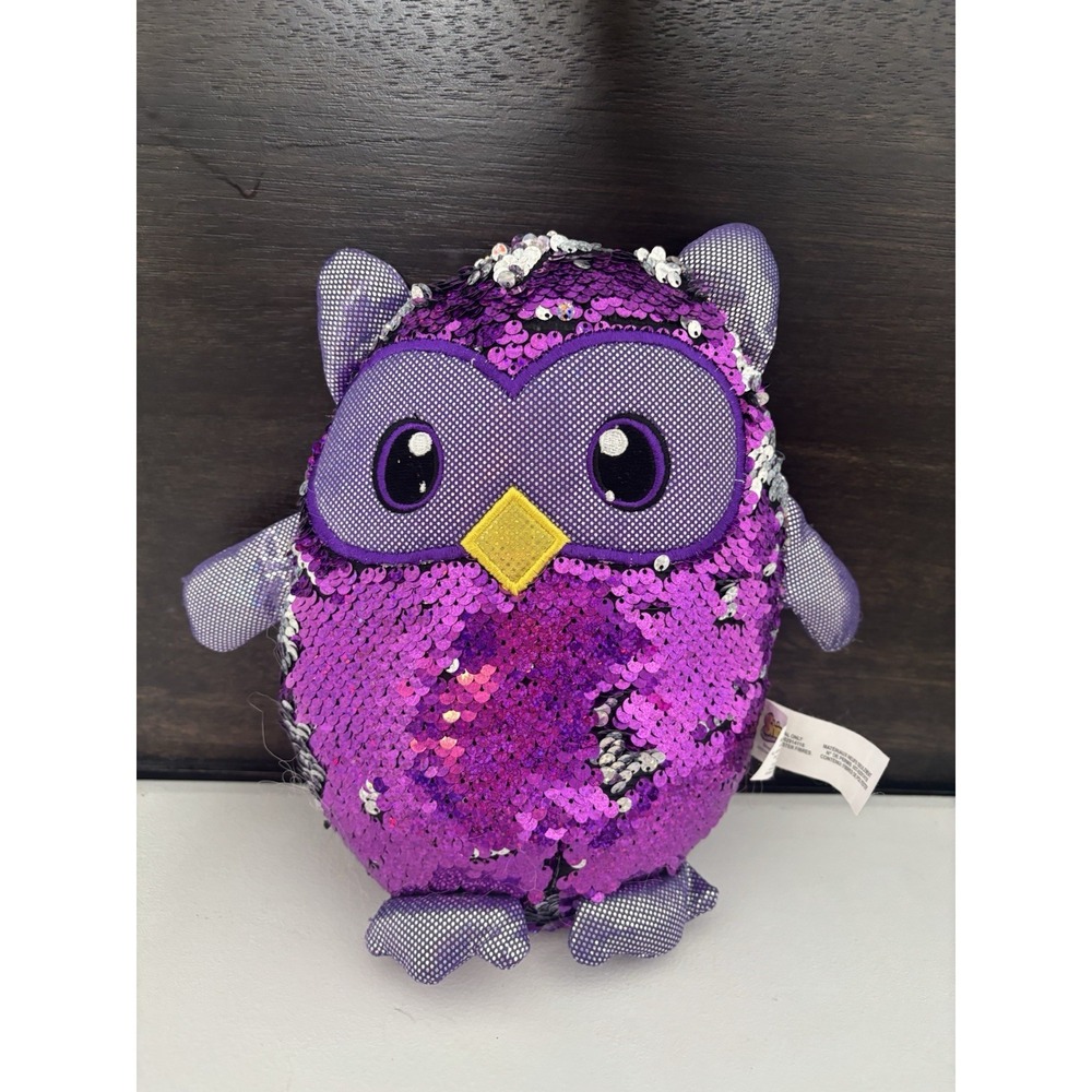 Shimmeez Oliver the Owl Plush Purple and Silver Sequins 8"